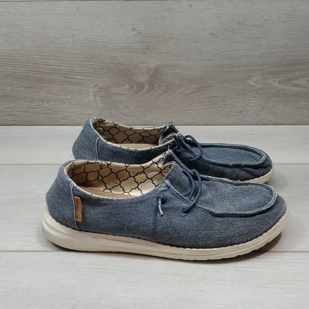 Hey Dude Kids Wendy Youth Sparkling Denim Loafer Slip on shoes sz Y2-L3